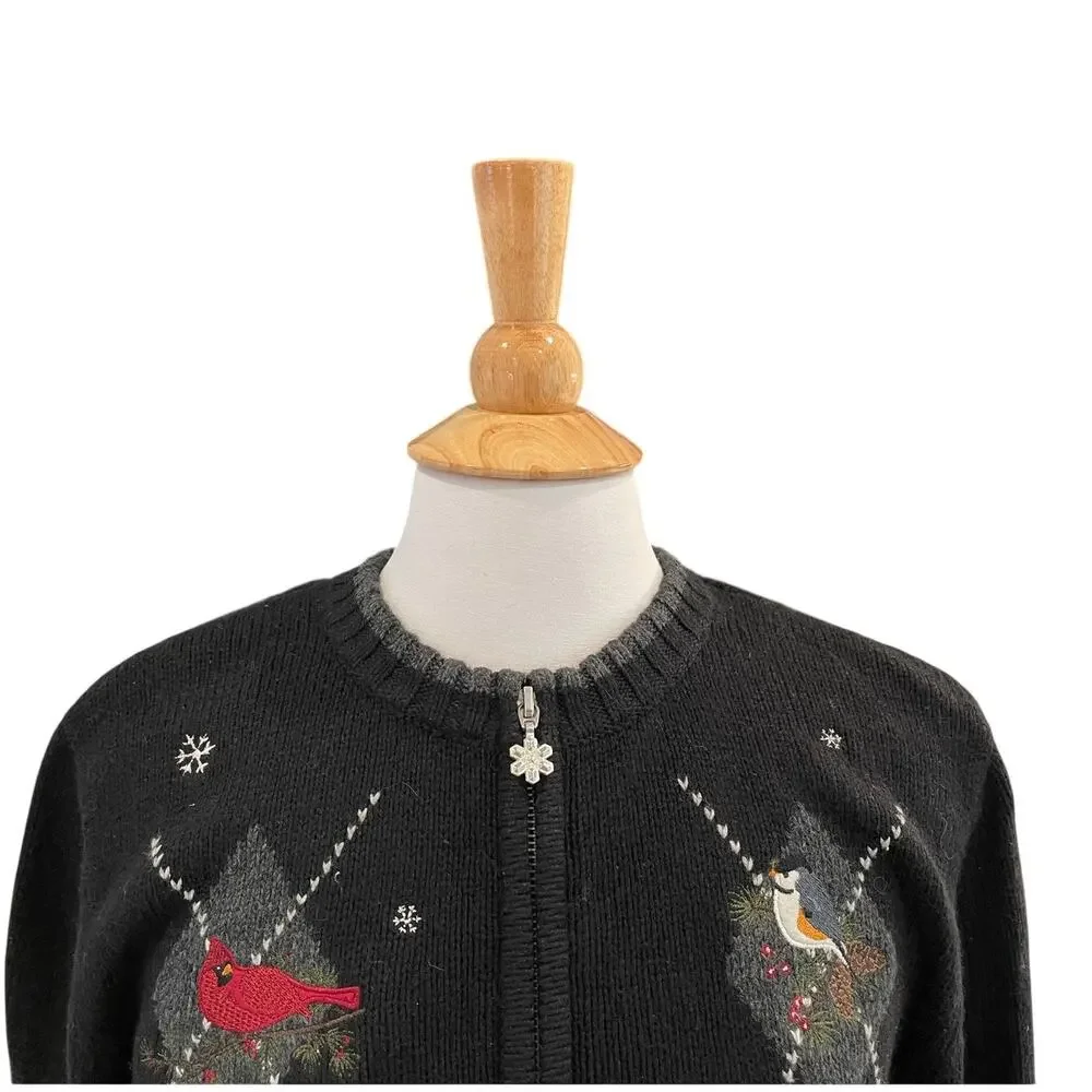 Croft & Barrow Ramie, Silk Blend Argyle Embroidered Zip Sweater, Cardinals, XL P